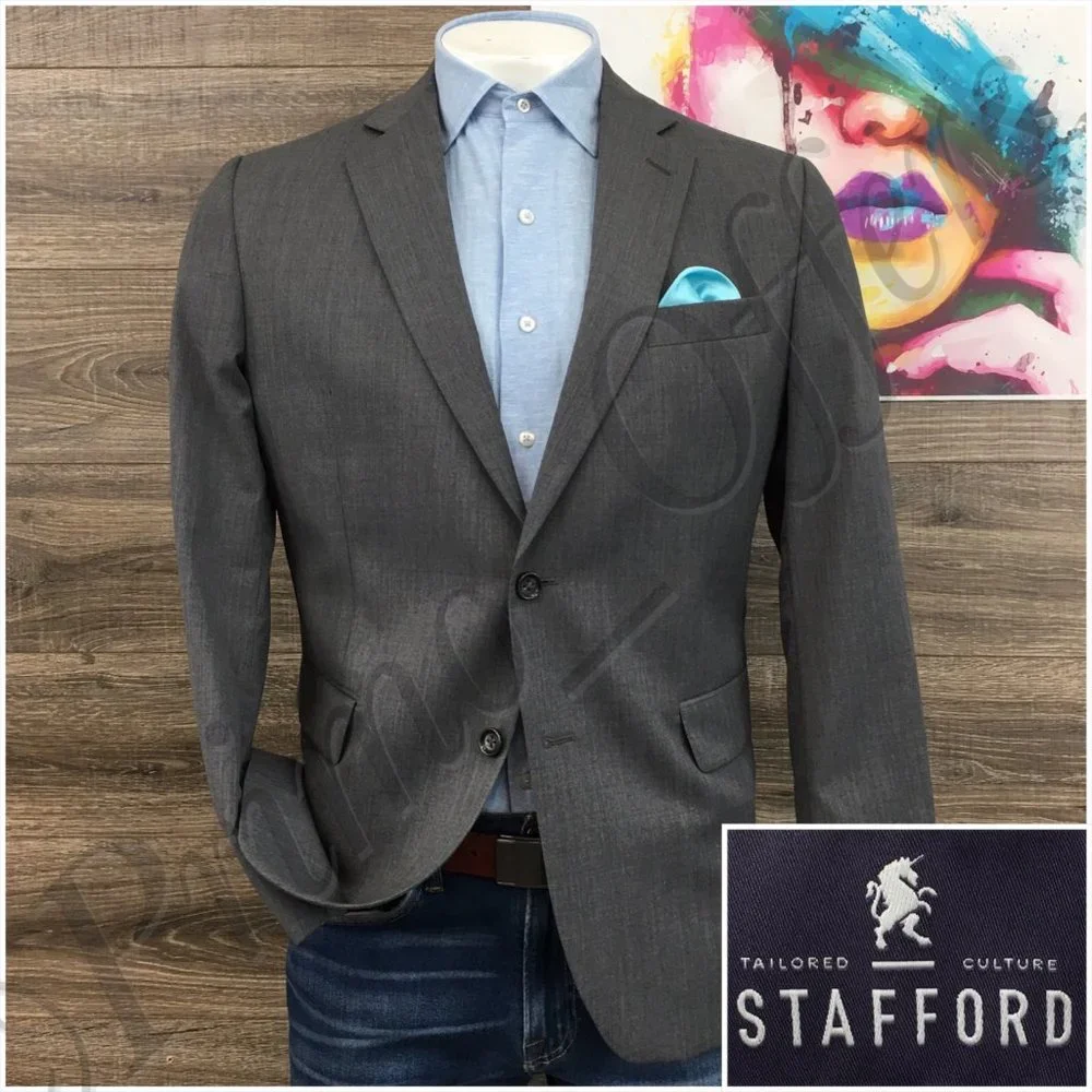 Stafford Mens Blazer Sport Coat Casual Button Jacket Size 42R Wool Classic Suits